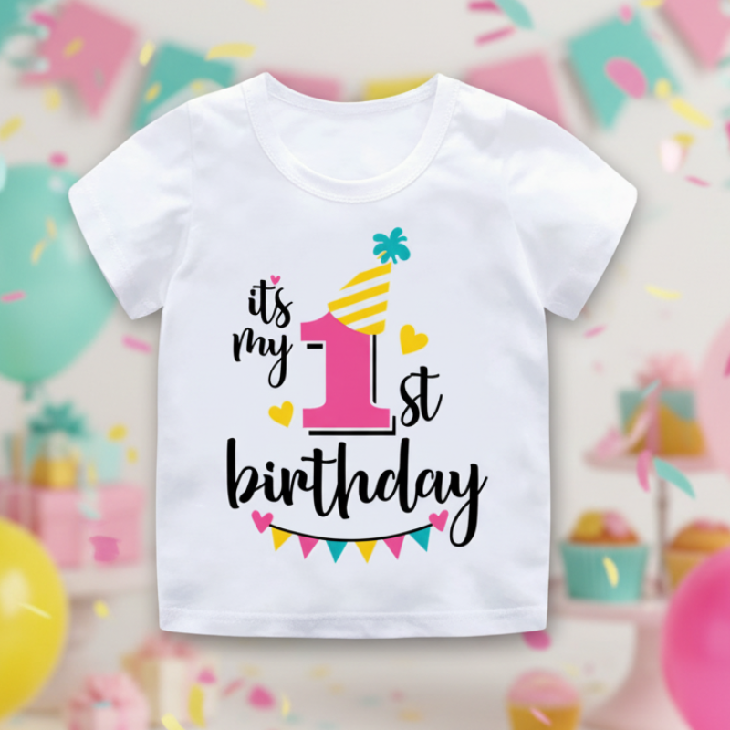 Birthday Graphic Tee – Urocze i zwiewne – dziecięca koszulka urodzinowa