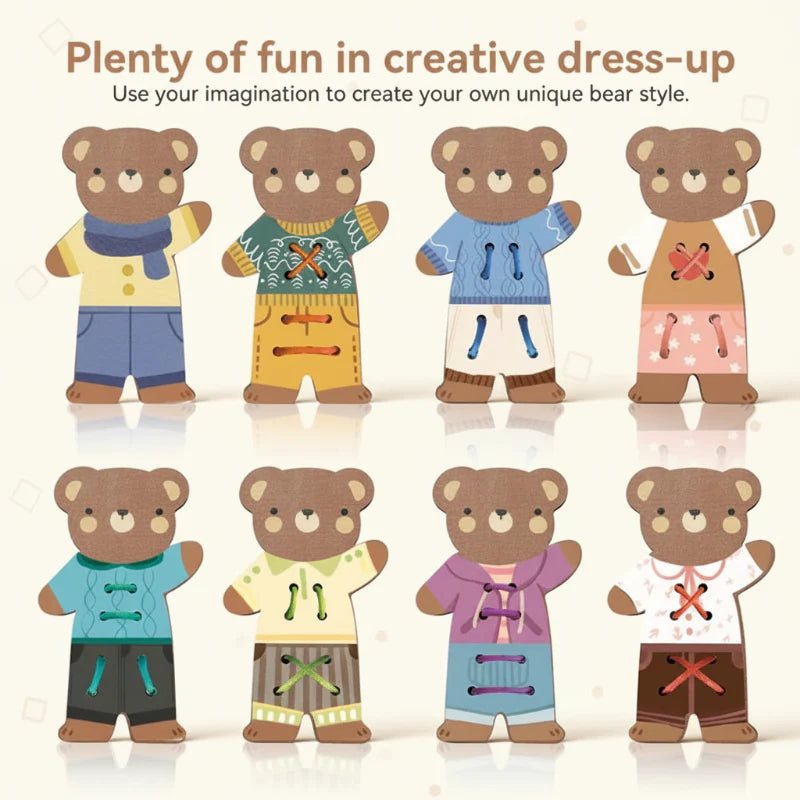 ThreadBear – urocze i edukacyjne – zabawka Montessori do nawlekania w kształcie misia