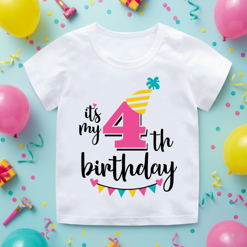 Birthday Graphic Tee – Urocze i zwiewne – dziecięca koszulka urodzinowa