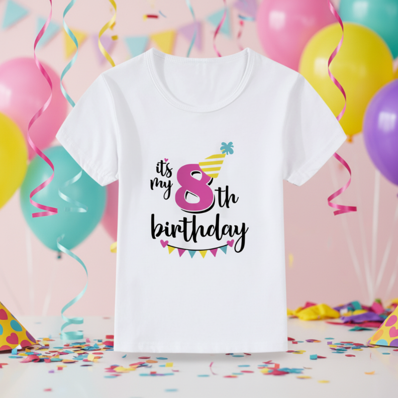 Birthday Graphic Tee – Urocze i zwiewne – dziecięca koszulka urodzinowa