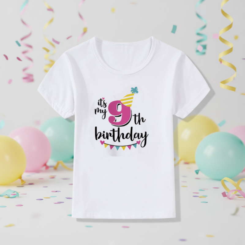 Birthday Graphic Tee – Urocze i zwiewne – dziecięca koszulka urodzinowa