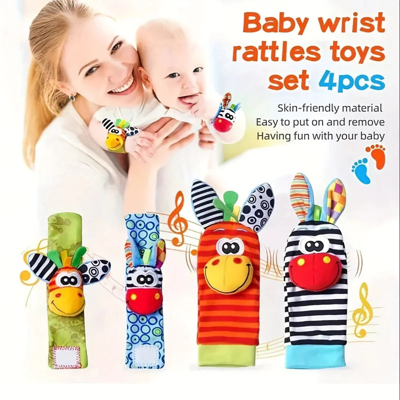 Wrist Rattle and Socks – Rozwój motoryczny i zabawa – grzechotki dla niemowląt (zestaw 4 szt.)