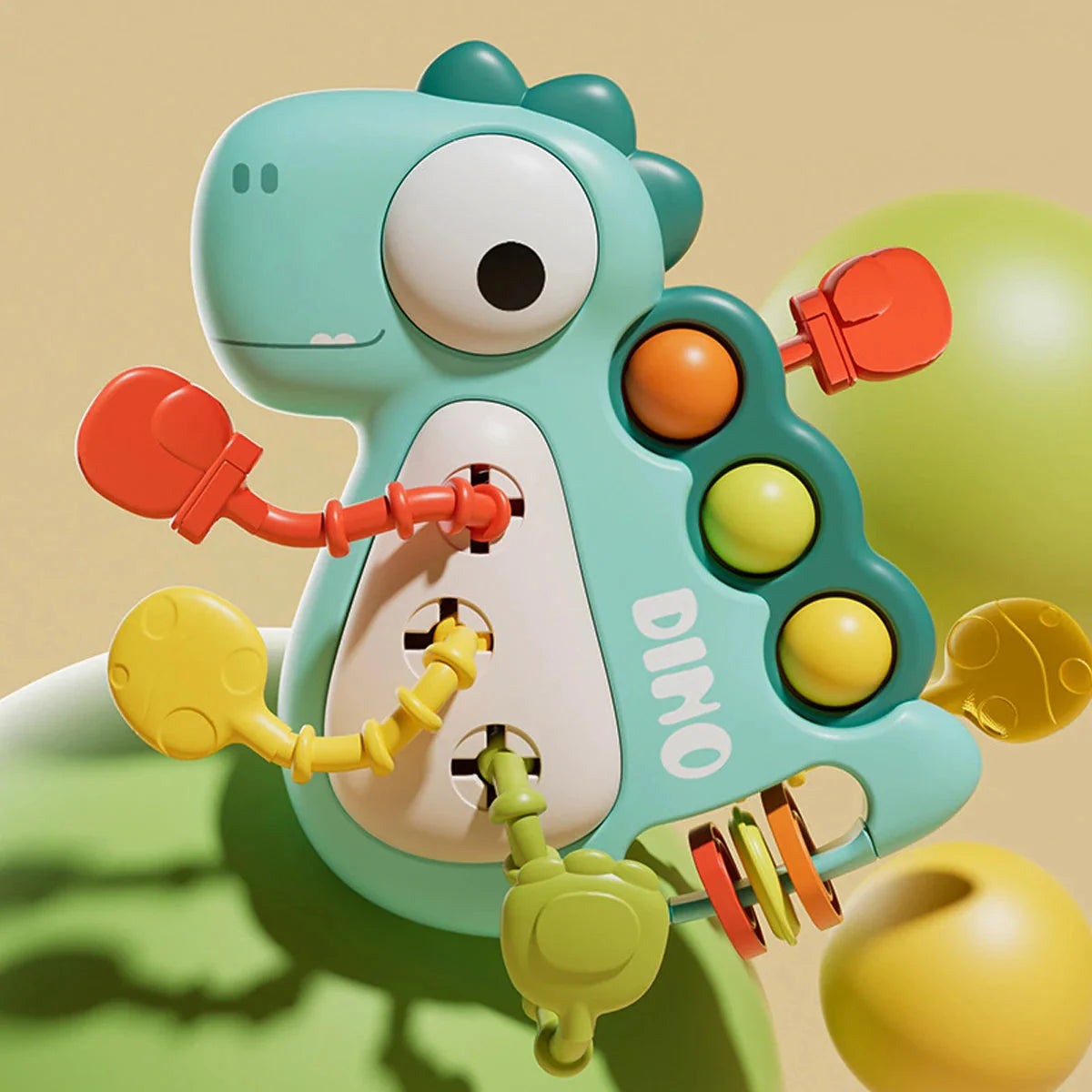 BabyDino – zabawka do gryzienia i zabawy – sensoryczna zabawka do ciągnięcia