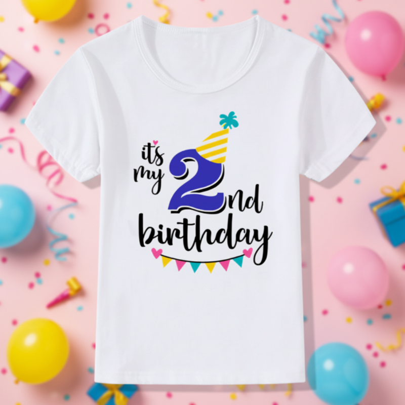 Birthday Graphic Tee – Urocze i zwiewne – dziecięca koszulka urodzinowa