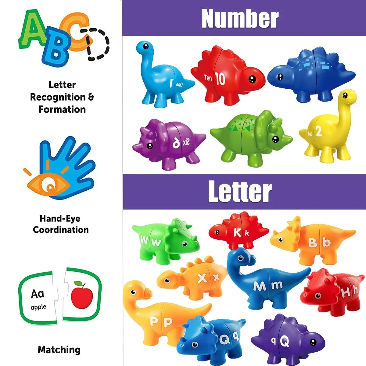 Matching Dino's – Zabawna i pouczająca - gra Dino z alfabetem i cyframi