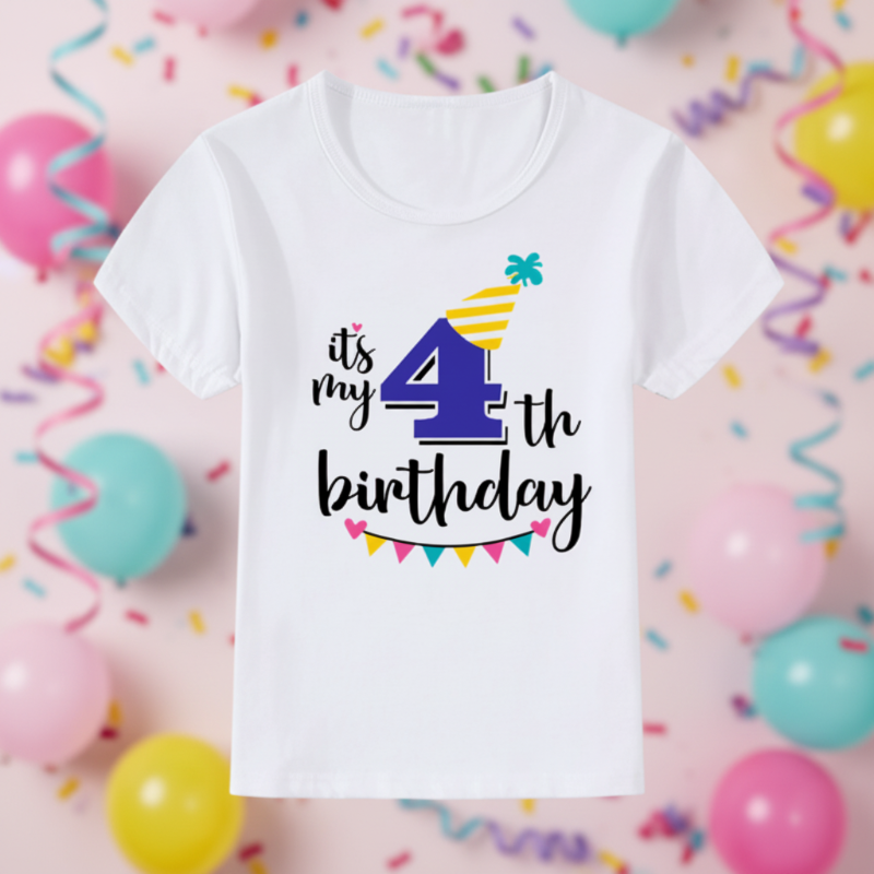 Birthday Graphic Tee – Urocze i zwiewne – dziecięca koszulka urodzinowa