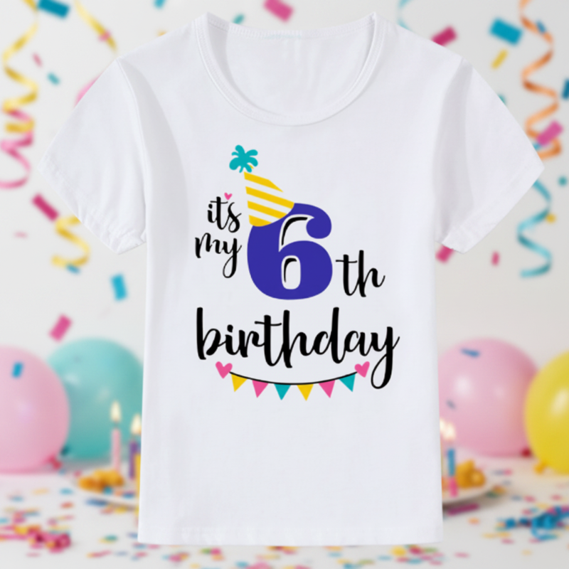 Birthday Graphic Tee – Urocze i zwiewne – dziecięca koszulka urodzinowa
