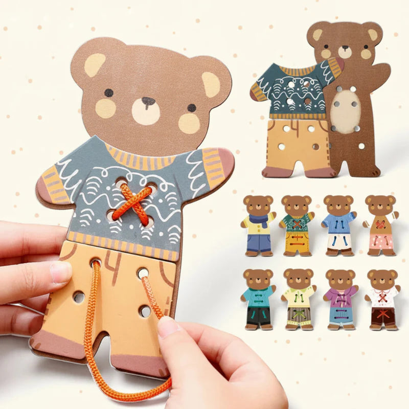 ThreadBear – urocze i edukacyjne – zabawka Montessori do nawlekania w kształcie misia