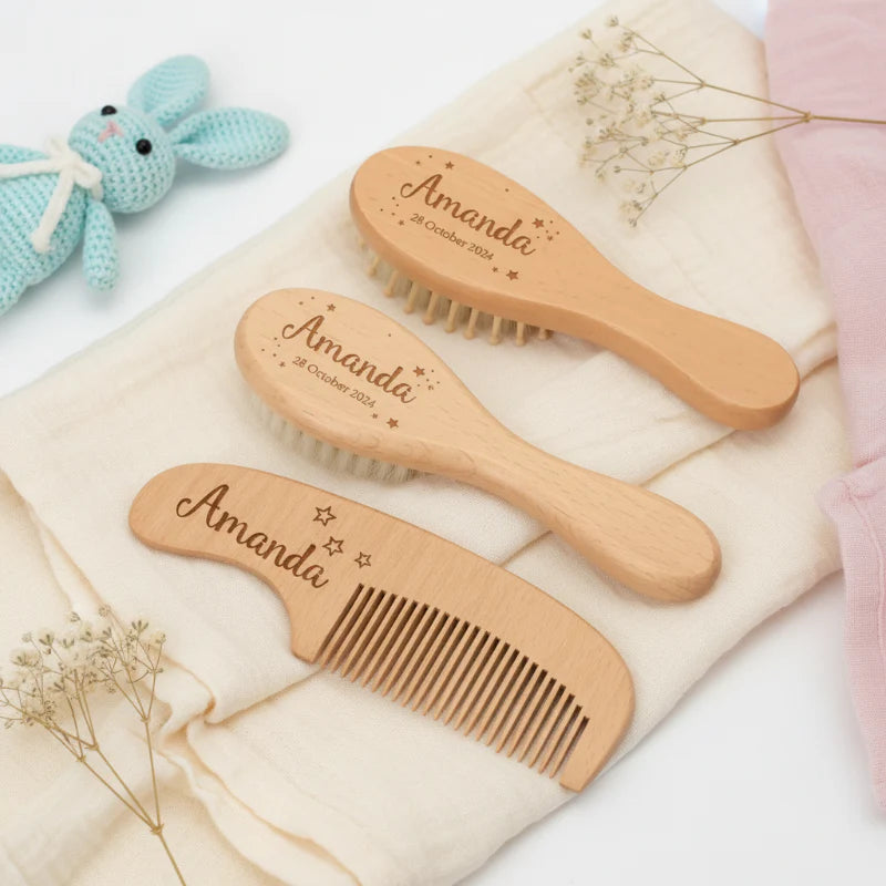 Personalized Hairbrush – Delikatny i wyjątkowy – spersonalizowany zestaw szczotek do włosów dla niemowląt