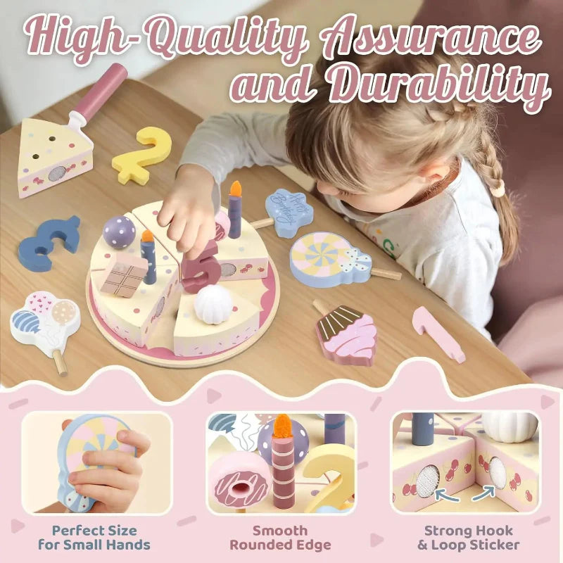 Wooden Cake Cutting Toy – Kreatywność i zabawa w odgrywanie ról – Drewniany tort urodzinowy