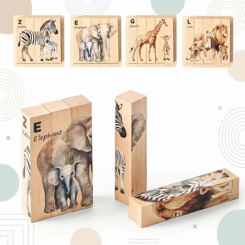 ZooStack – Drewno i interaktywność – Puzzle z klockami zwierząt