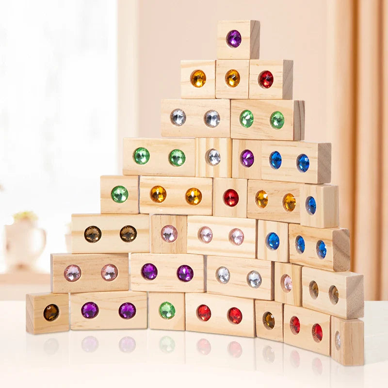 Rainbow Gem Stacking Blocks – Kreatywne i edukacyjne – zestaw drewnianych klocków do układania