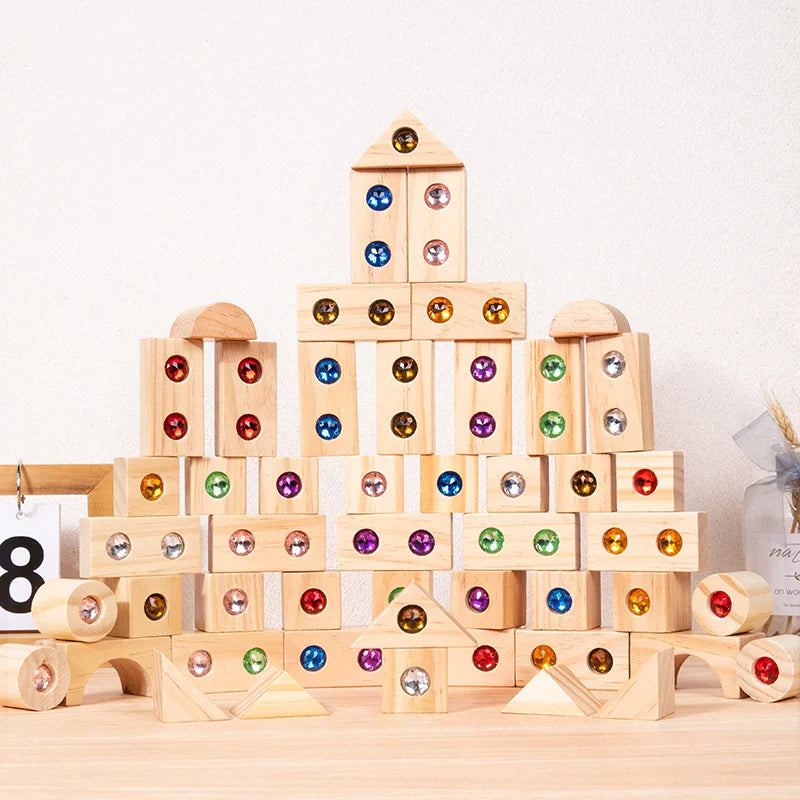 Rainbow Gem Stacking Blocks – Kreatywne i edukacyjne – zestaw drewnianych klocków do układania