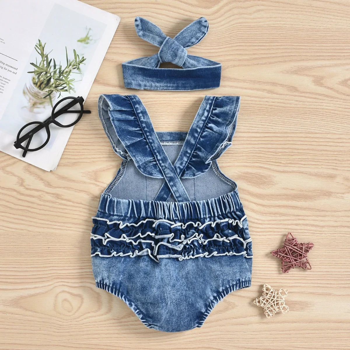 Mini Fashion™ - Jeansowe body z opaską - Odzież dla dzieci