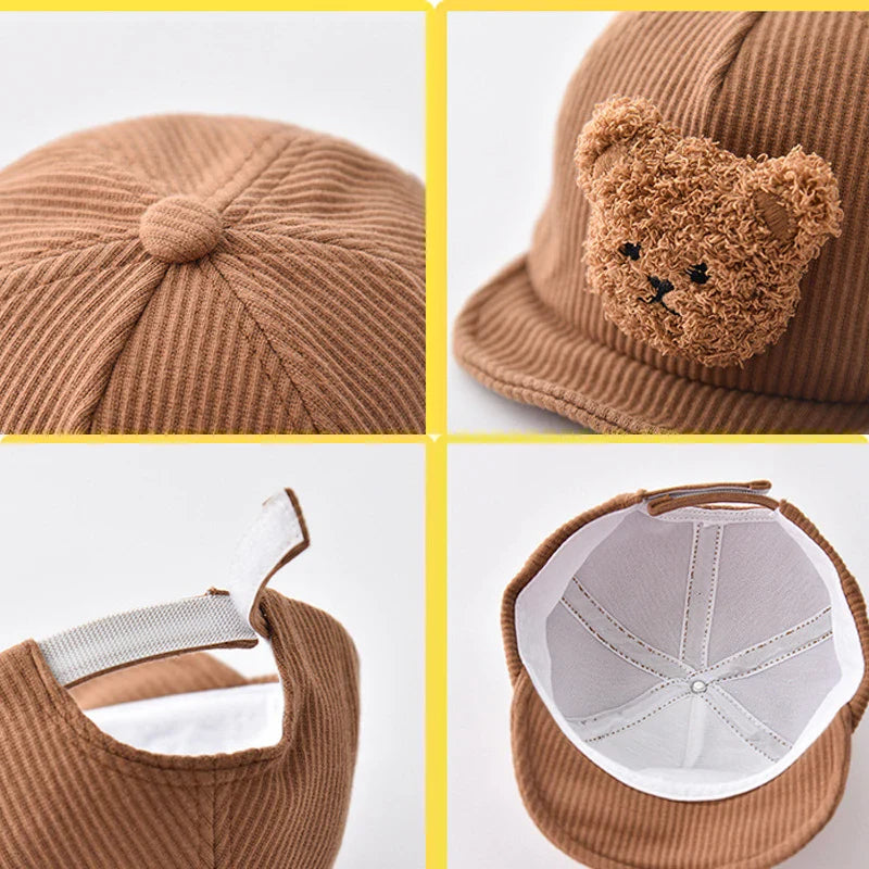 Mini Fashion - Odważny i uroczy – dziecięca czapka z sztruksu z motywem misia