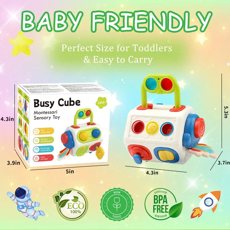 BusyCube – Inteligentna i zabawna – kostka Montessori Fidget 10 w 1