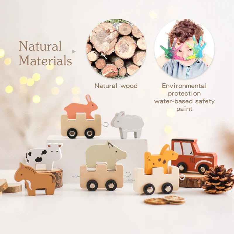 Woods™ - Drewniany pociąg ze zwierzętami - Edukacyjne zabawki