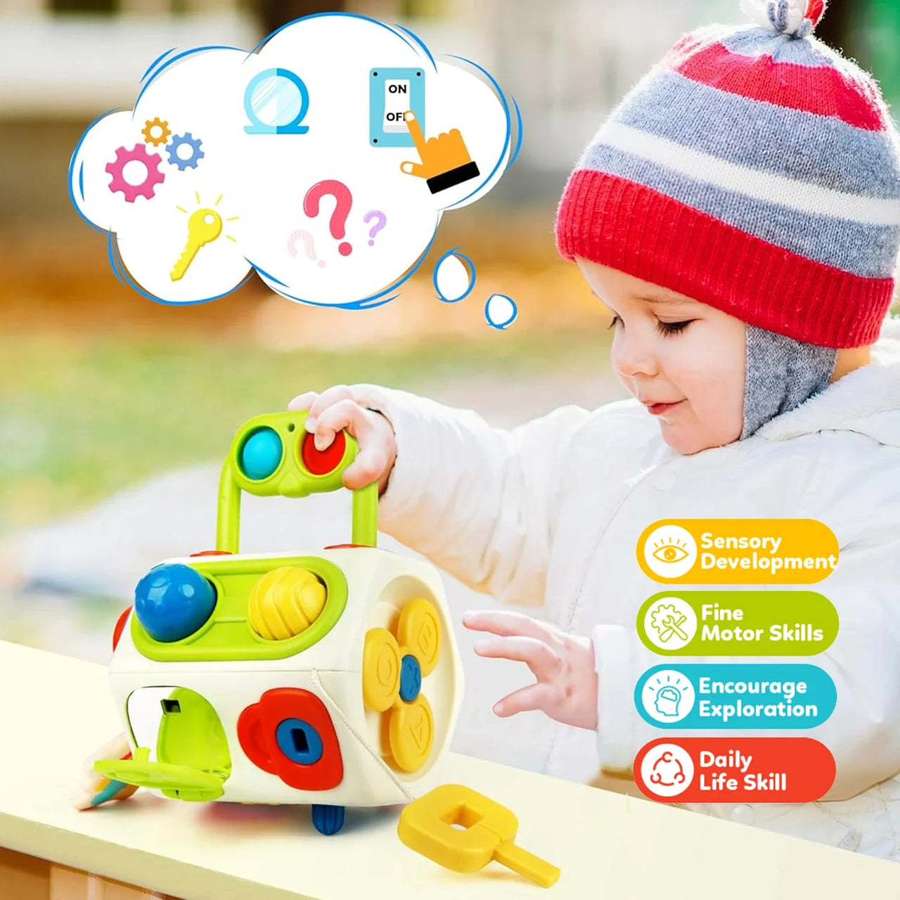 Montessori Busy Cube™ - Kostka sensoryczna - Zabawka edukacyjna