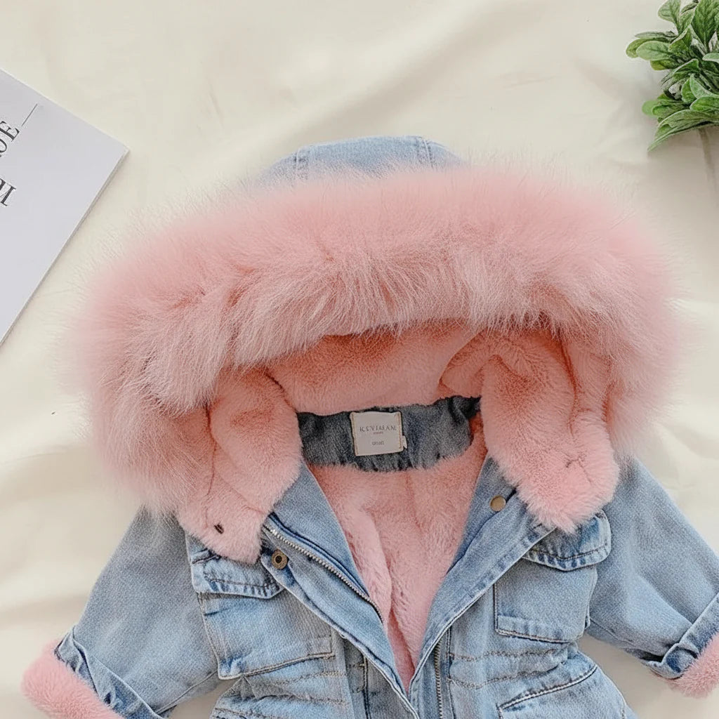 FurDream – Denim Look – Kurtka zimowa z kapturem