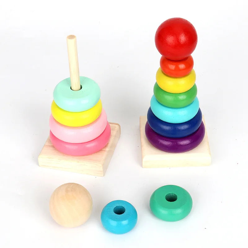 Rainbow Stacker™ - Tęczowa wieża - Drewniana układanka sensoryczna
