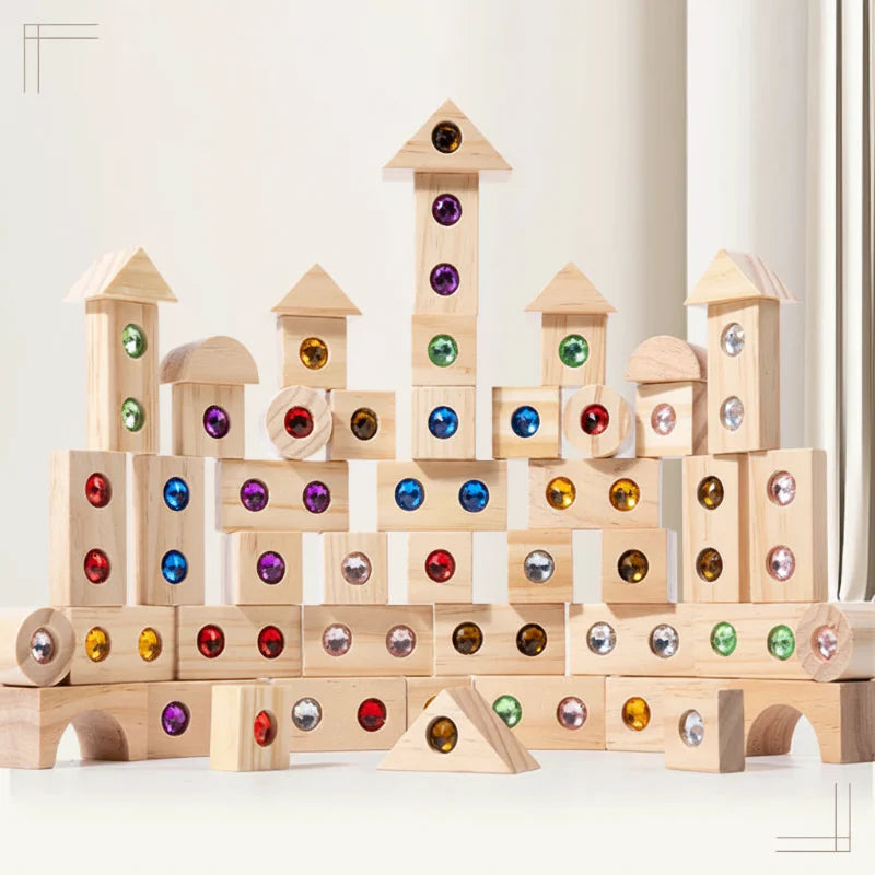 Rainbow Gem Stacking Blocks – Kreatywne i edukacyjne – zestaw drewnianych klocków do układania